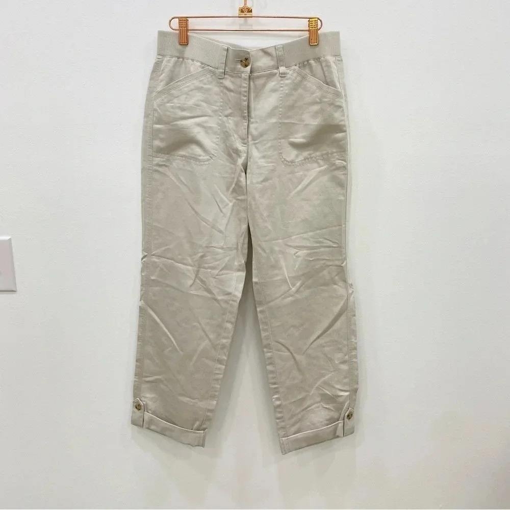 J. Jill Linen cotton blend comfortable waistband khaki pants crop Sz Small